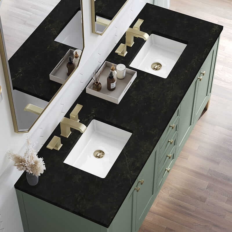 James Martin Chicago 72" Double Vanity in Smokey Celadon With Phantome Eclos Top