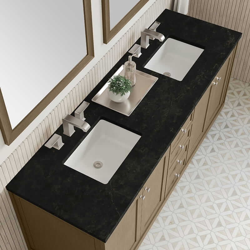 James Martin Chicago 72" Double Vanity in Walnut Whisper With Phantome Eclos Top