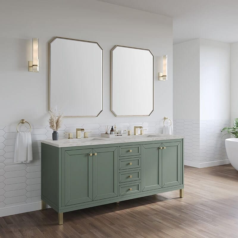 James Martin Chicago 72" Double Vanity Smokey Celadon Corner View