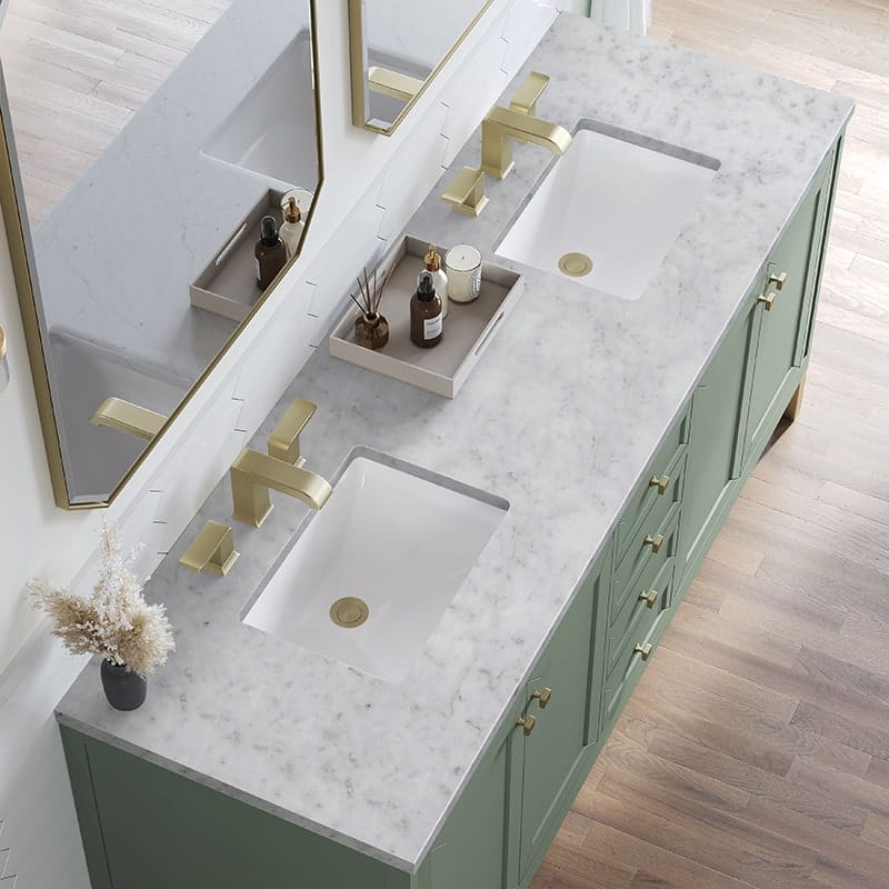 James Martin Chicago 72" Double Vanity Smokey Celadon With Carrara Marble Top
