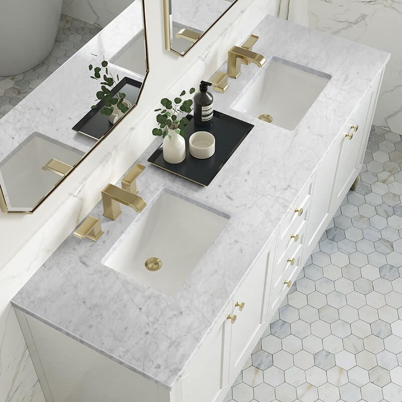 James Martin Chicago 72 Inch Double Vanity Glossy White With Carrara Marble Top