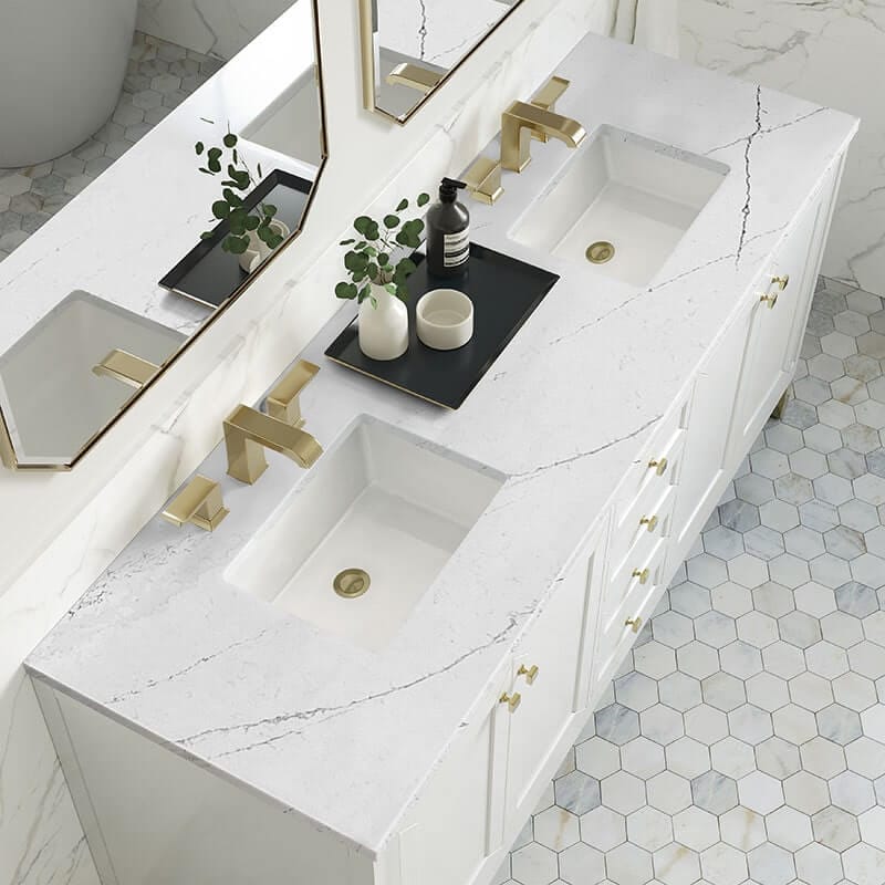 James Martin Chicago 72 Inch Double Vanity Glossy White With Ethereal Noctis Silestone Top