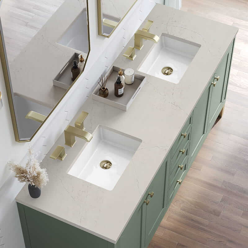 James Martin Chicago 72 Inch Double Vanity in Smokey Celadon With Siberian Silestone Top