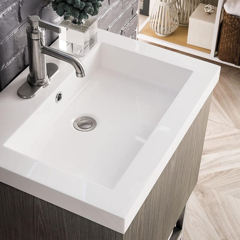 James Martin Columbia 24 Inch Single Vanity Ash Gray With White Zeus Silestone Top