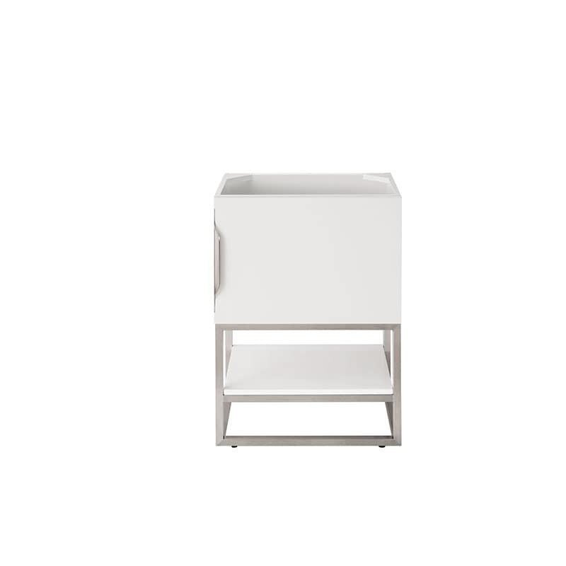 James Martin Columbia 24 Inch Single Vanity Brushed Nickel Glossy White Cabinet Only