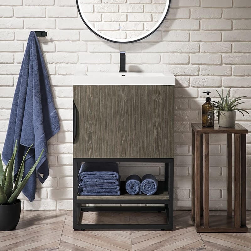 James Martin Columbia 24 Inch Single Vanity Matte Black Ash Gray Front View
