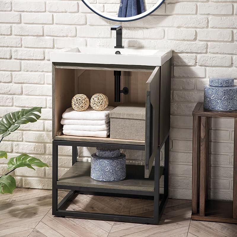 James Martin Columbia 24" Single Vanity Matte Black Ash Gray Open Cabinet