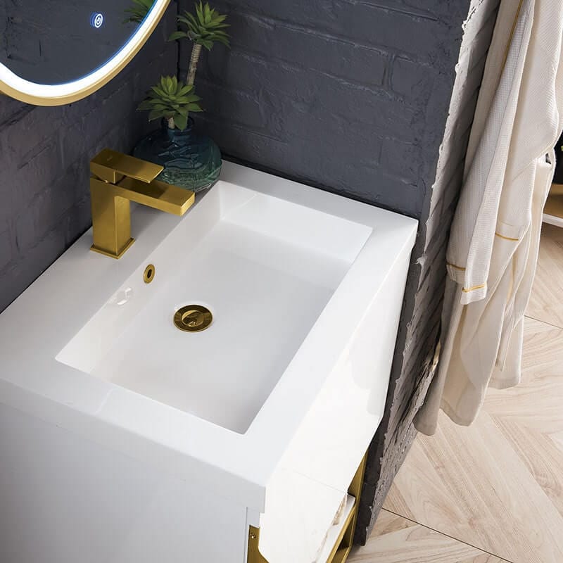 James Martin Columbia 24" Single Vanity Radiant Gold Glossy White With White Zeus Silestone Top