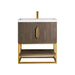 James Martin Columbia 31.5 Inch Single Vanity in Ash Gray Radiant Gold With White Zeus Silestone Top