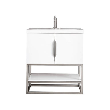 James Martin Columbia 31.5 Inch Single Vanity in Glossy White Brushed Nickel With White Zeus Silestone Top
