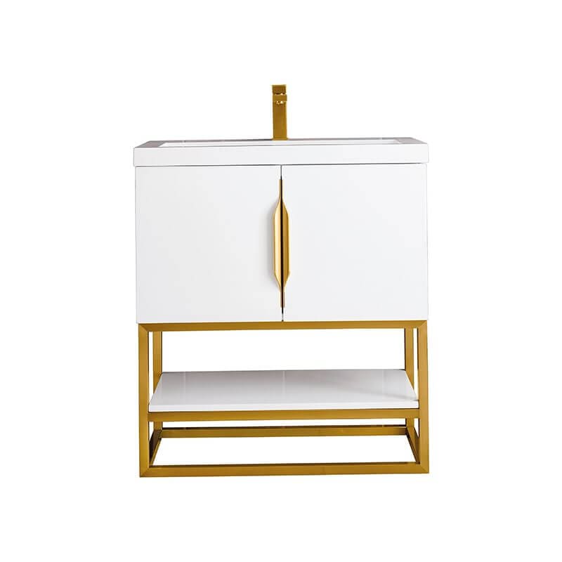 James Martin Columbia 31.5 Inch Single Vanity in Glossy White Radiant Gold With White Zeus Silestone Top