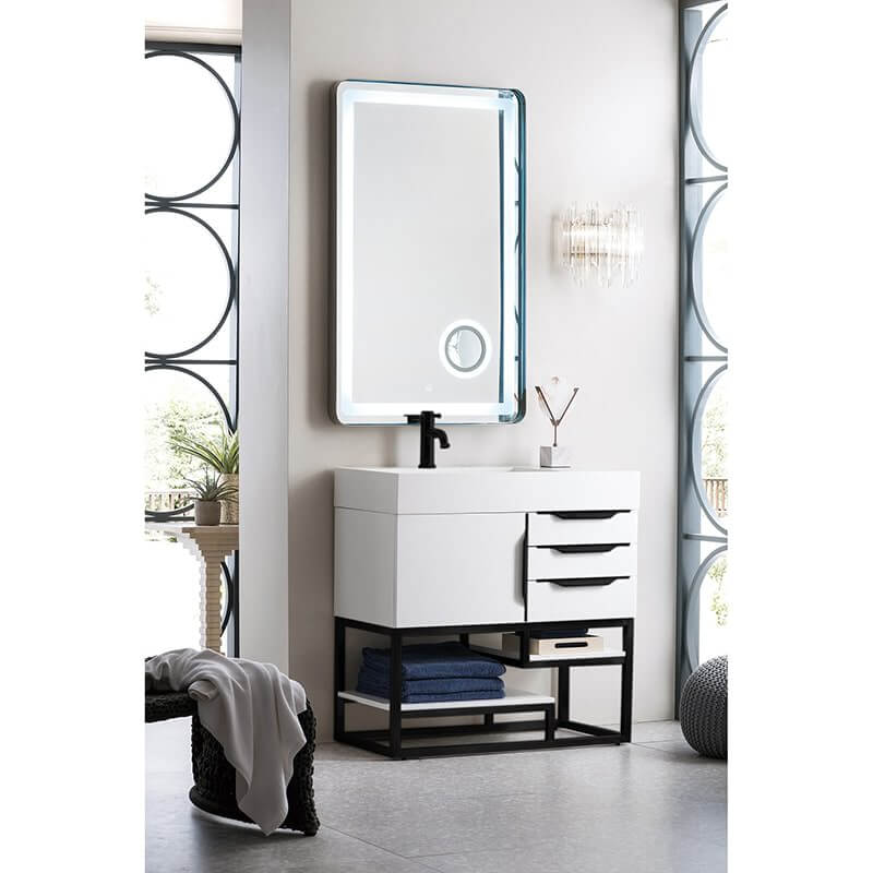 James Martin Columbia 36 Inch Single Vanity Corner View Glossy White