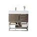 James Martin Columbia 36 Inch Single Vanity in Ash Gray Brushed Nickel With White Zeus Silestone Top