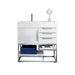 James Martin Columbia 36 Inch Single Vanity in Glossy White Brushed Nickel With White Zeus Silestone Top