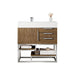James Martin Columbia 36 Inch Single Vanity in Latte Oak Brushed Nickel With White Zeus Silestone Top