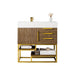 James Martin Columbia 36 Inch Single Vanity in Latte Oak Radiant Gold With White Zeus Silestone Top