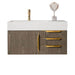 James Martin Columbia 36 Inch Single Wall Mount Vanity in Ash Gray Radiant Gold With White Zeus Silestone Top