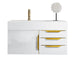 James Martin Columbia 36 Inch Single Wall Mount Vanity in Glossy White Radiant Gold With White Zeus Silestone Top