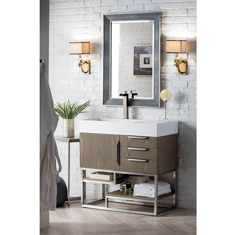 James Martin Columbia 36" Single Vanity Corner View Ash Gray