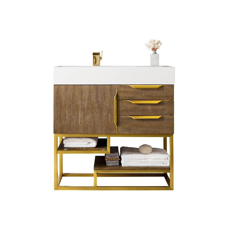James Martin Columbia 36" Single Vanity in Latte Oak Radiant Gold Cabinet Only