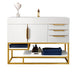 James Martin Columbia 48 Inch Single Vanity in Glossy White Radiant Gold With White Zeus Silestone Top