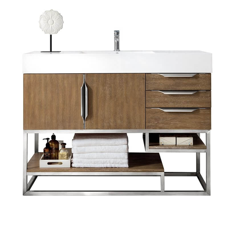 James Martin Columbia 48" Single Vanity in Latte Oak Brushed Nickel Cabinet Only
