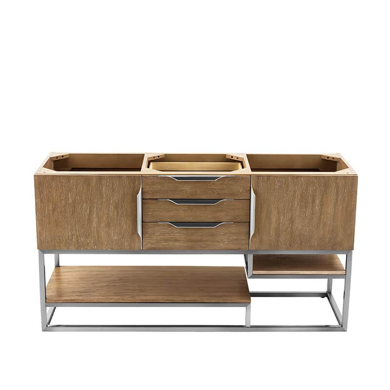 James Martin Columbia 59" Double Vanity in Latte Oak Brushed Nickel Cabinet Only