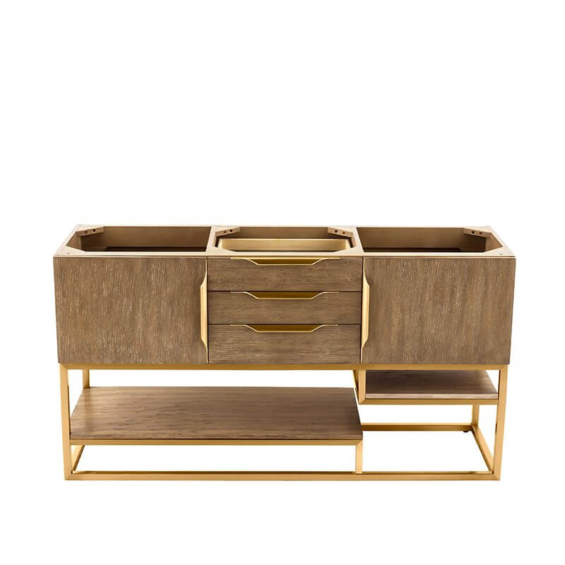 James Martin Columbia 59" Double Vanity in Latte Oak Radiant Gold Cabinet Only