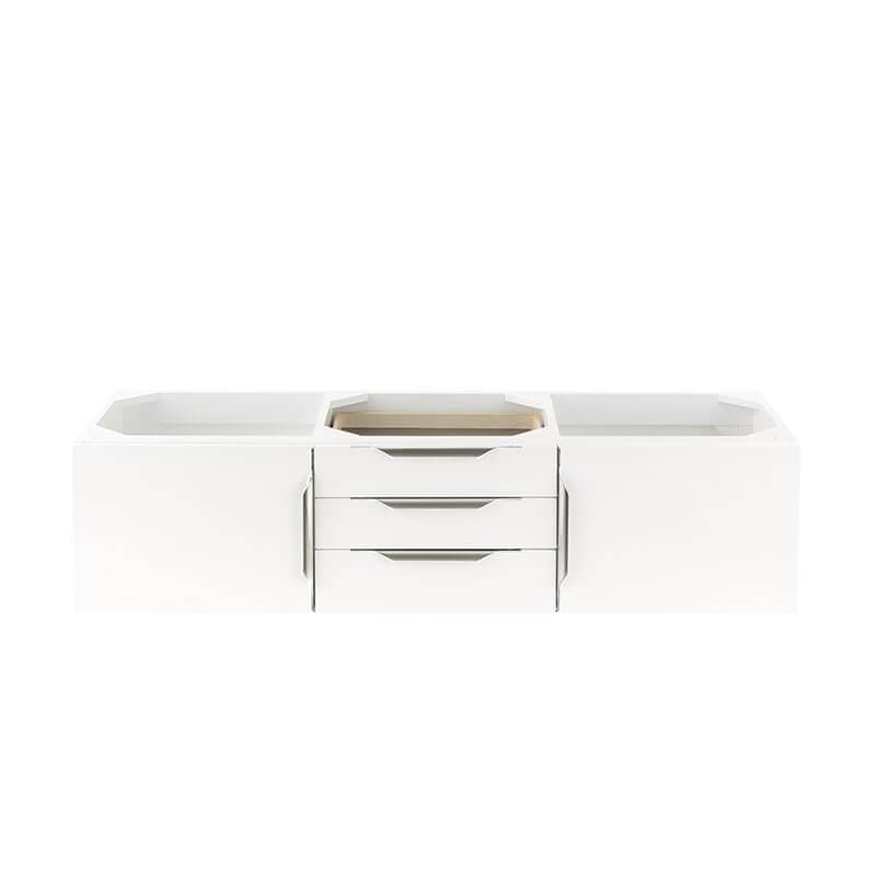 James Martin Columbia 59" Double Wall Mount Vanity in Glossy White Brushed Nickel Cabinet Only