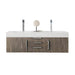 James Martin Columbia 59 Inch Double Wall Mount Vanity in Ash Gray Brushed Nickel With White Zeus Silestone Top