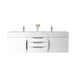 James Martin Columbia 59 Inch Double Wall Mount Vanity in Glossy White Brushed Nickel With White Zeus Silestone Top