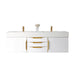 James Martin Columbia 59 Inch Double Wall Mount Vanity in Glossy White Radiant Gold With White Zeus Silestone Top