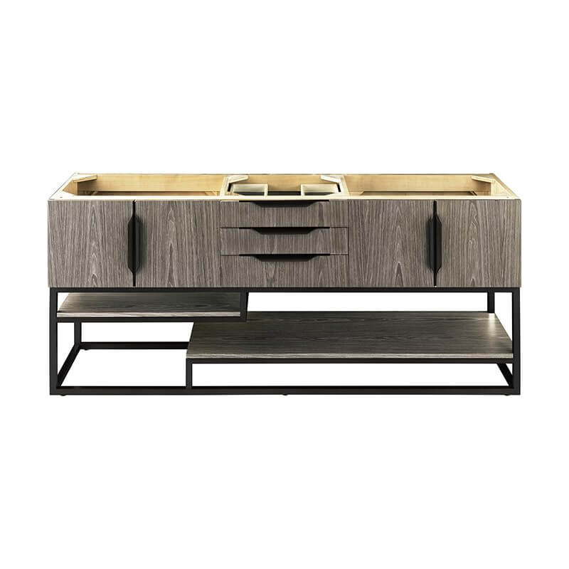 James Martin Columbia 72" Double Vanity Ash Gray Matte Black Cabinet Only