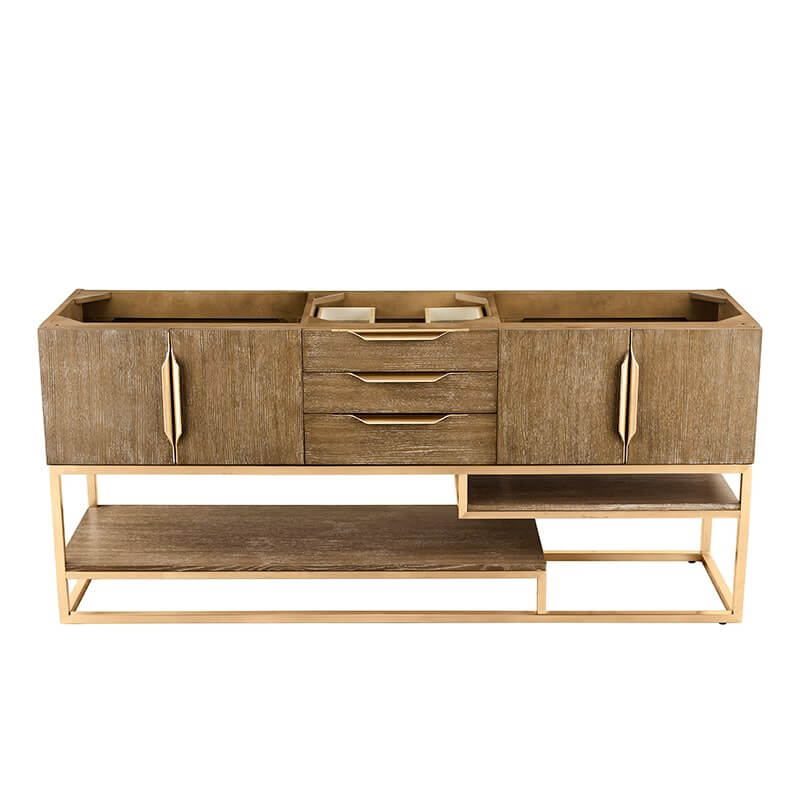 James Martin Columbia 72" Double Vanity Latte Oak Radiant Gold Cabinet Only