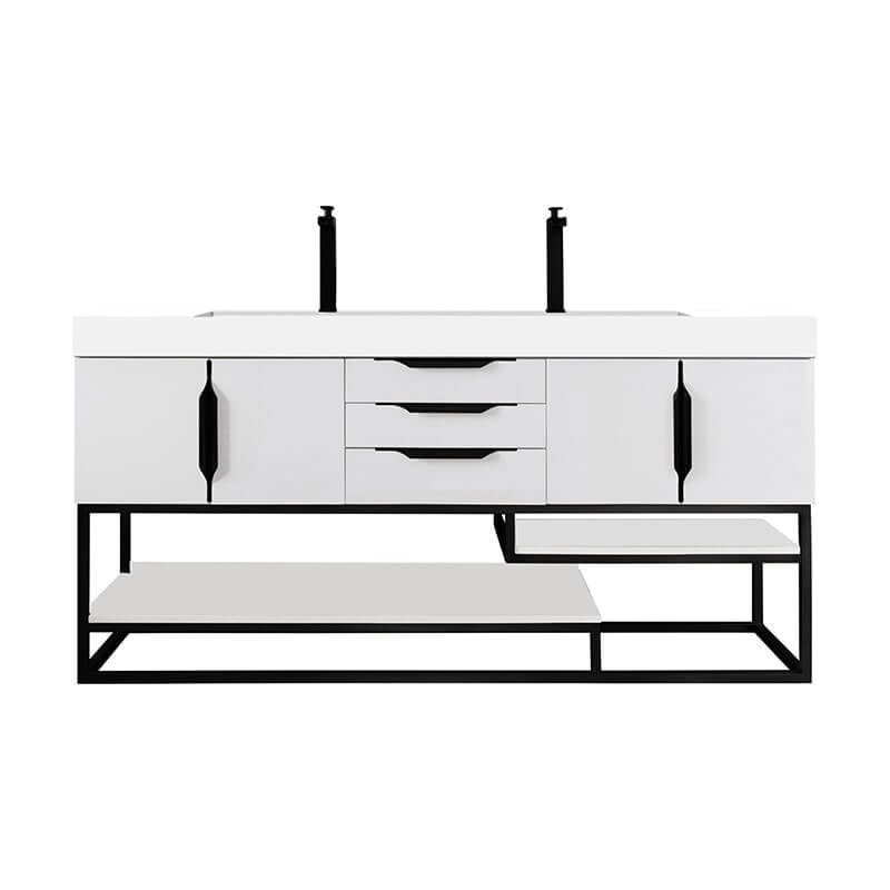 James Martin Columbia 72 Inch Double Vanity Glossy White Matte Black With White Zeus Silestone Top