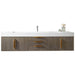 James Martin Columbia 72 Inch Single Wall Mount Vanity in Ash Gray Radiant Gold With White Zeus Silestone Top