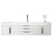 James Martin Columbia 72 Inch Single Wall Mount Vanity in Glossy White Brushed Nickel With White Zeus Silestone Top