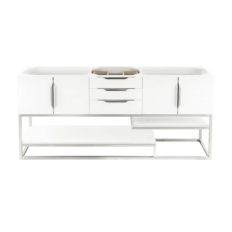 James Martin Columbia 72" Single Vanity in Glossy White Brushed Nickel Cabinet Only