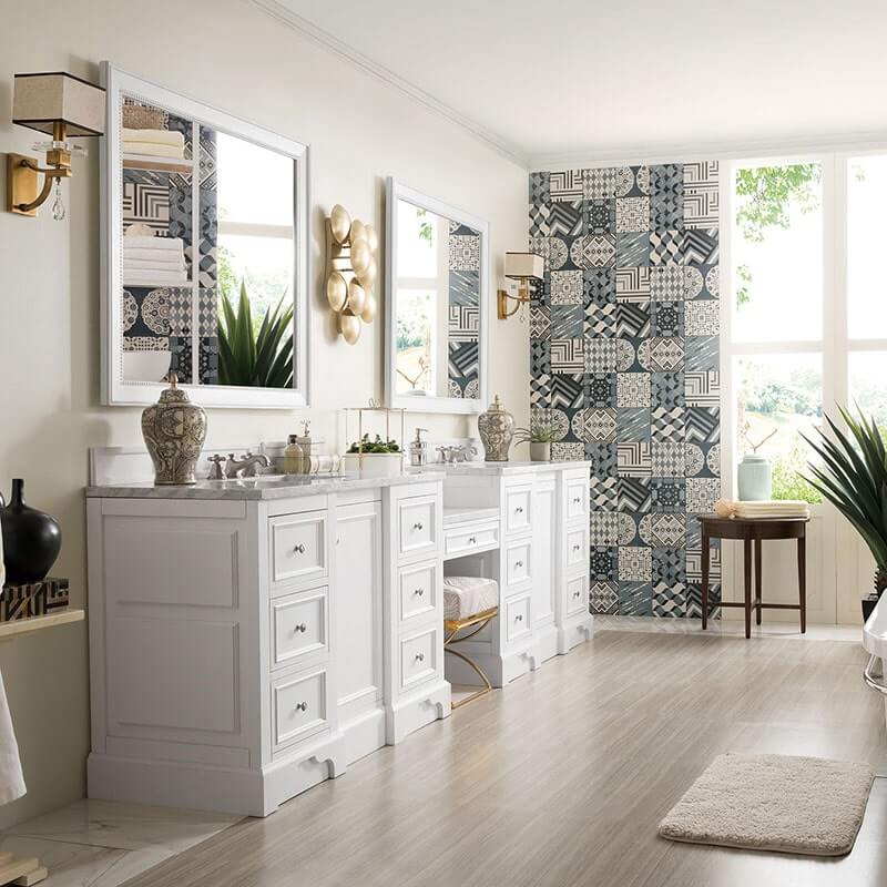 James Martin De Soto 118" Double Vanity Set Bright White Corner View