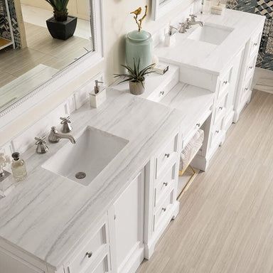 James Martin De Soto 118" Double Vanity Set Bright White With Arctic Fall Solid Surface Top