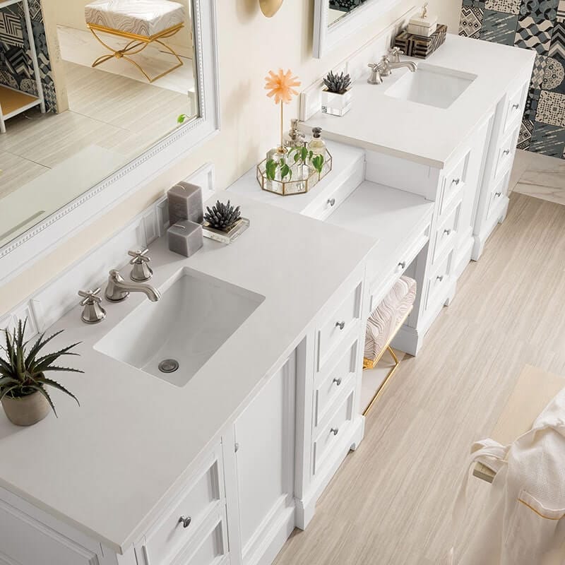 James Martin De Soto 118" Double Vanity Set Bright White With White Zeus Silestone Top