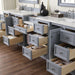 James Martin De Soto 118 Inch Double Vanity Silver Gray Corner View Open Drawers