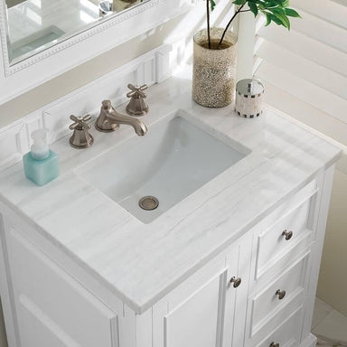 James Martin De Soto 30" Single Vanity in Bright White With Arctic Fall Solid Surface-Top