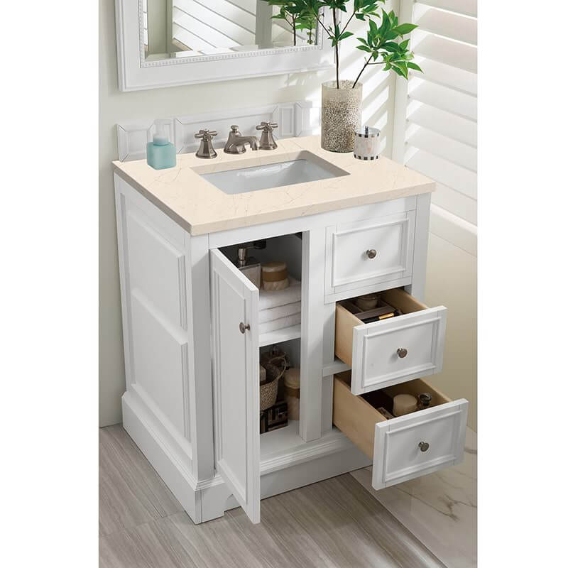 James Martin De Soto 30" Single Vanity in Bright White With Eternal Marfil Silestone Top