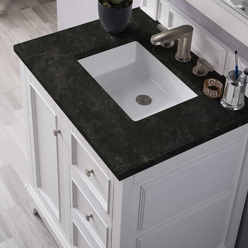 James Martin DE Soto 30" Single Vanity in Bright White With Phantome Eclos Top