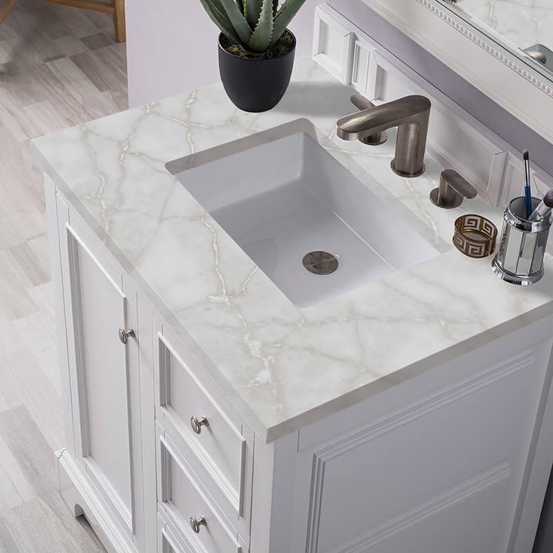 James Martin De Soto 30" Single Vanity in Bright White With Victorian Silver Silestone Top