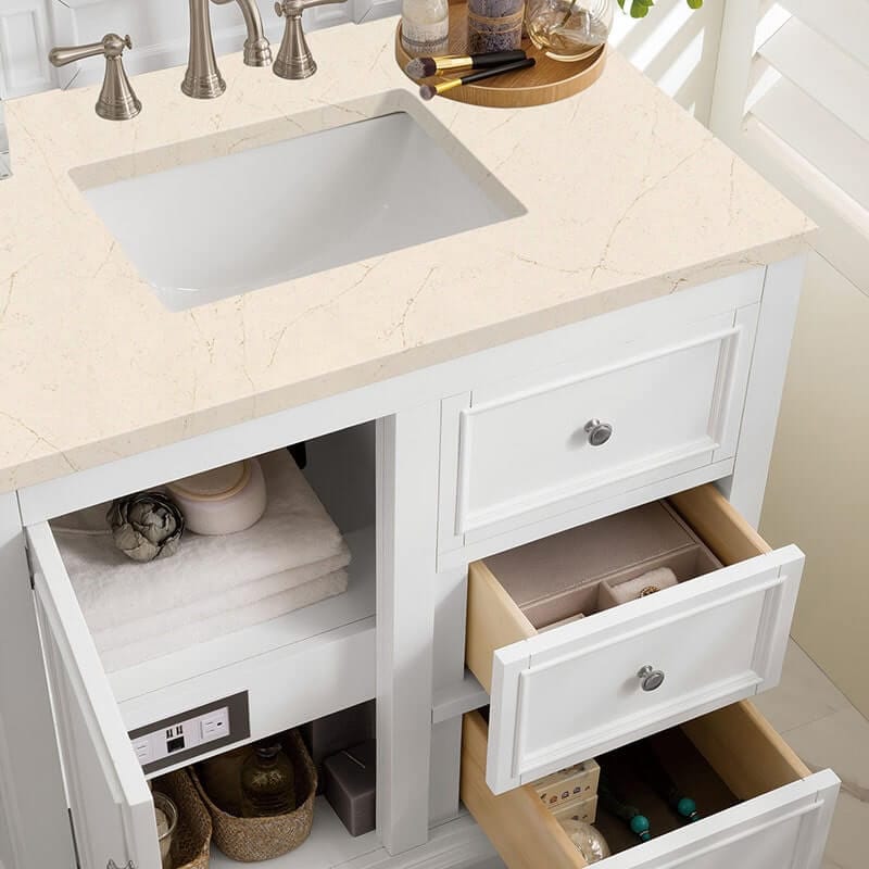 James Martin De Soto 36 Inch Single Vanity Bright White With Eternal Marfil Silestone Top