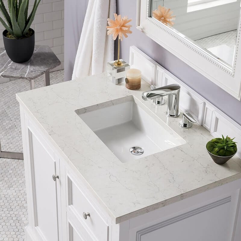 James Martin De Soto 36" Single Vanity Bright White With Eternal Jasmine Pearl Silestone Top
