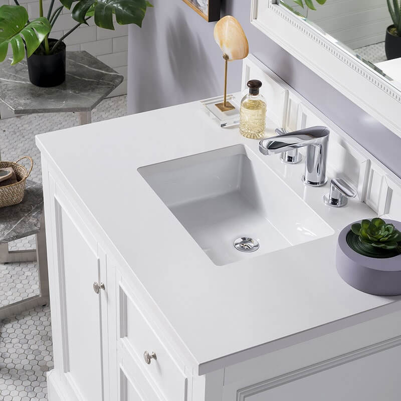 James Martin De Soto 36" Single Vanity Bright White With White Zeus Silestone Top