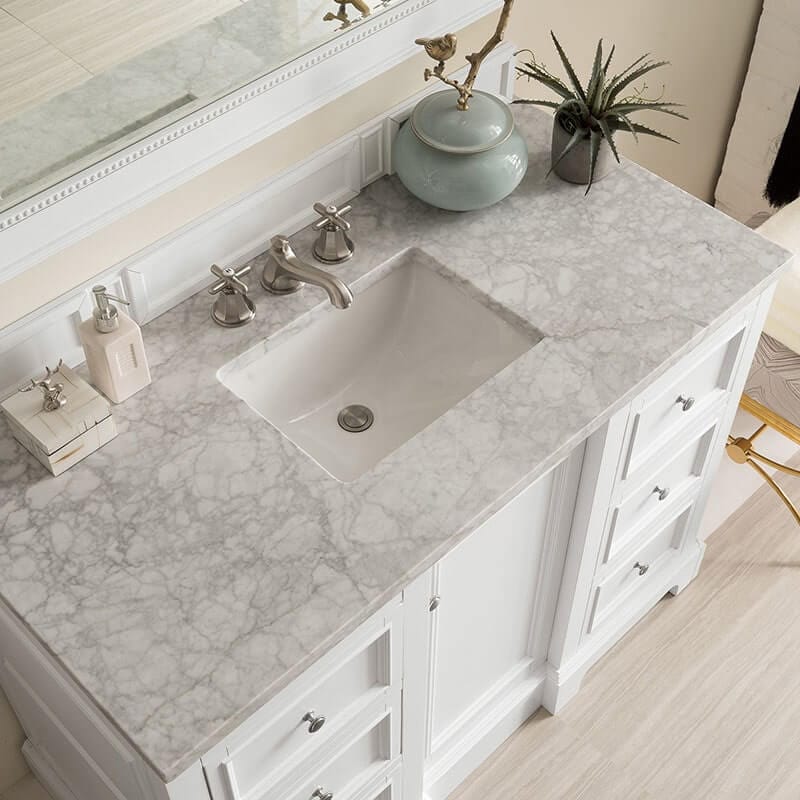 James Martin De Soto 48 Inch Single Vanity Bright White With Carrara Marble Top